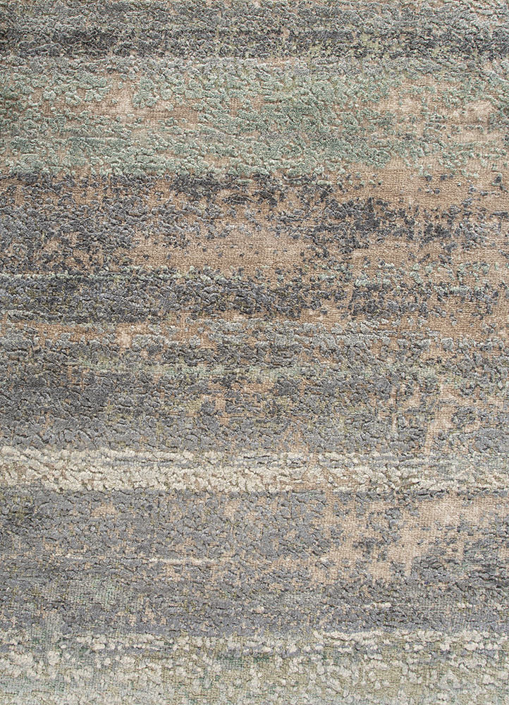 entropy ivory wool and silk hand knotted Rug - CloseUp