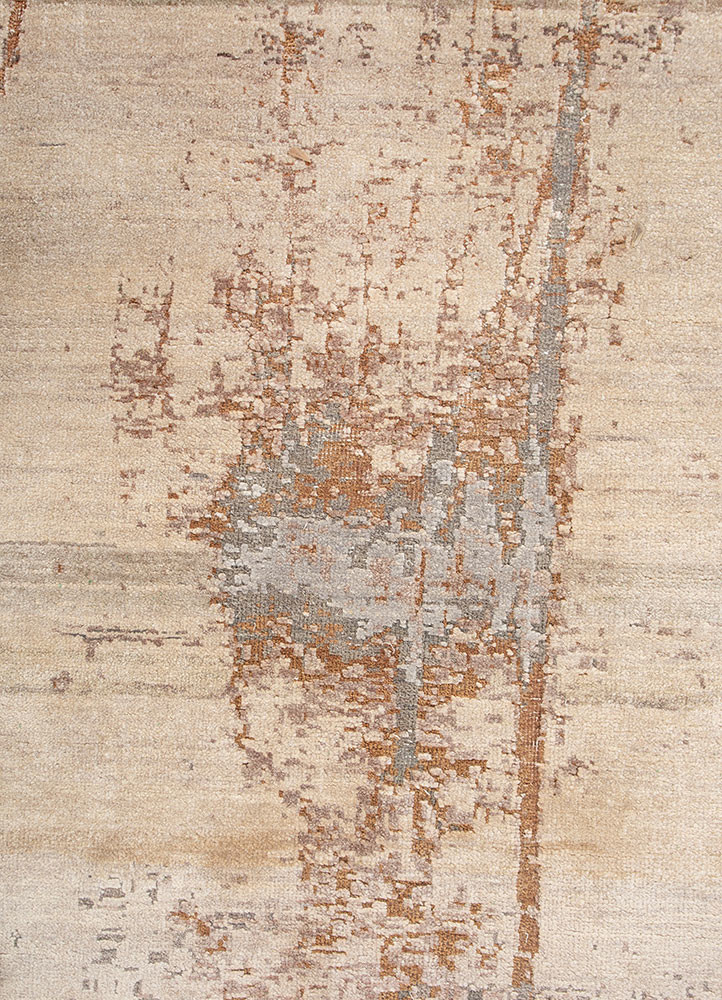 entropy ivory wool and silk hand knotted Rug - CloseUp