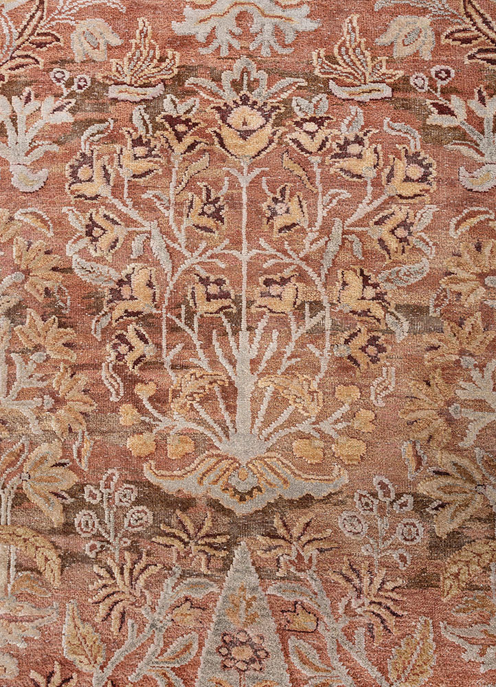 viscaya red and orange wool and silk hand knotted Rug - CloseUp