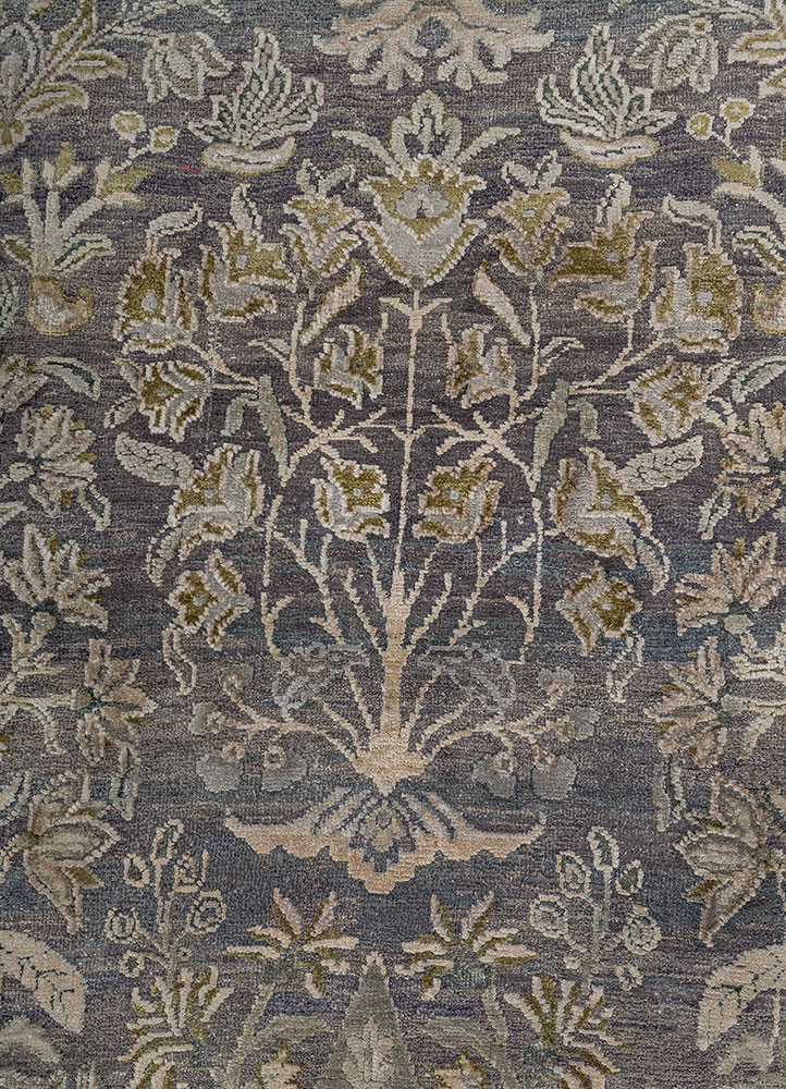 aurora blue wool and silk hand knotted Rug - CloseUp