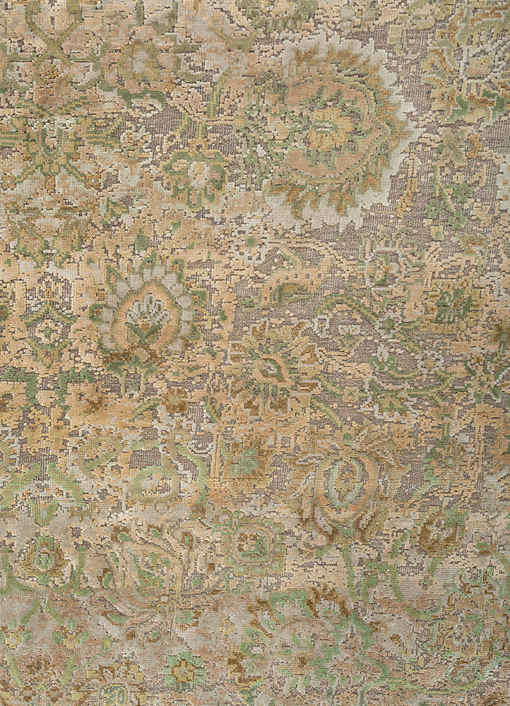 aurora blue wool and silk hand knotted Rug - CloseUp aurora blue wool and silk hand knotted Rug - CloseUp
