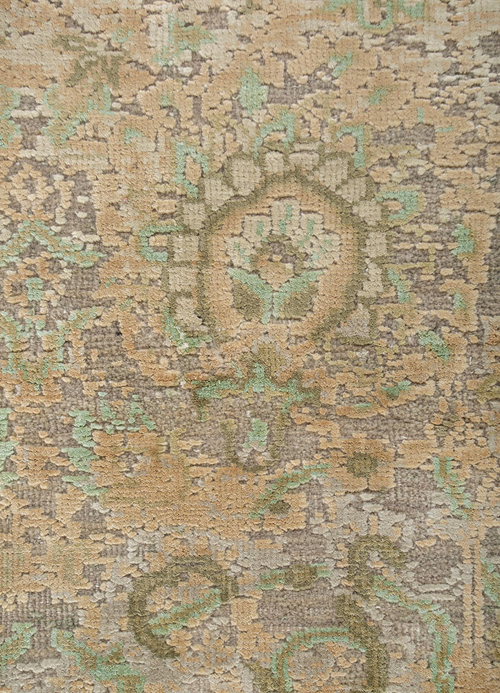 aurora blue wool and silk hand knotted Rug - CloseUp