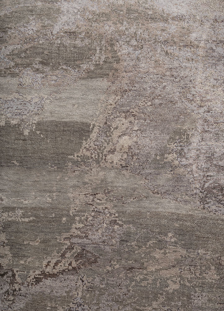 entropy blue wool and silk hand knotted Rug - CloseUp