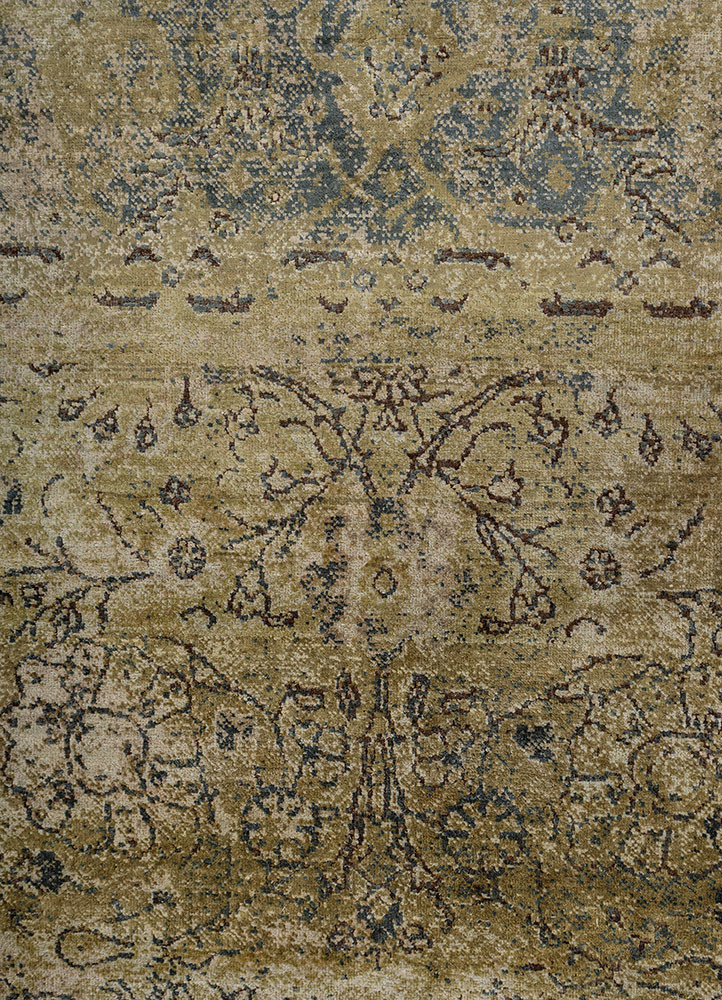 aurora green wool and silk hand knotted Rug - CloseUp