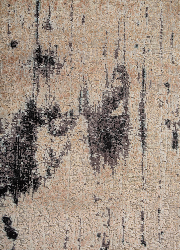 entropy ivory wool and silk hand knotted Rug - CloseUp