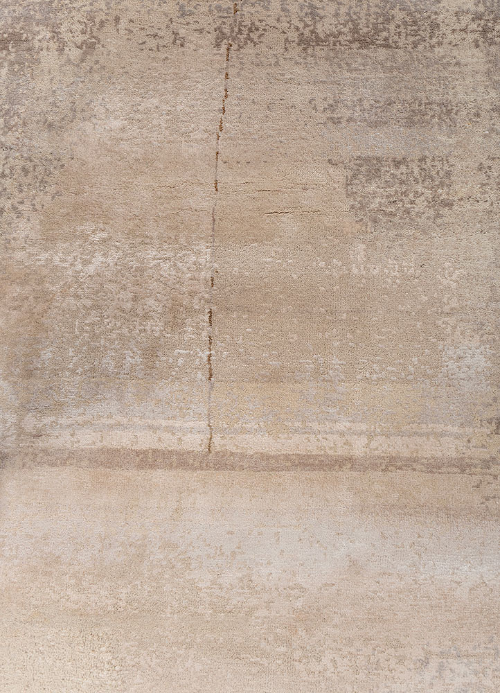 entropy beige and brown wool and bamboo silk hand knotted Rug - CloseUp