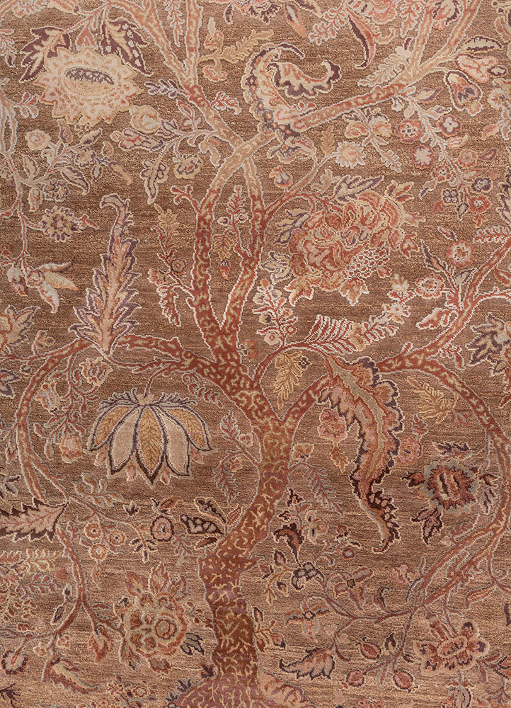 gulmarg red and orange wool and silk hand knotted Rug - CloseUp gulmarg red and orange wool and silk hand knotted Rug - CloseUp