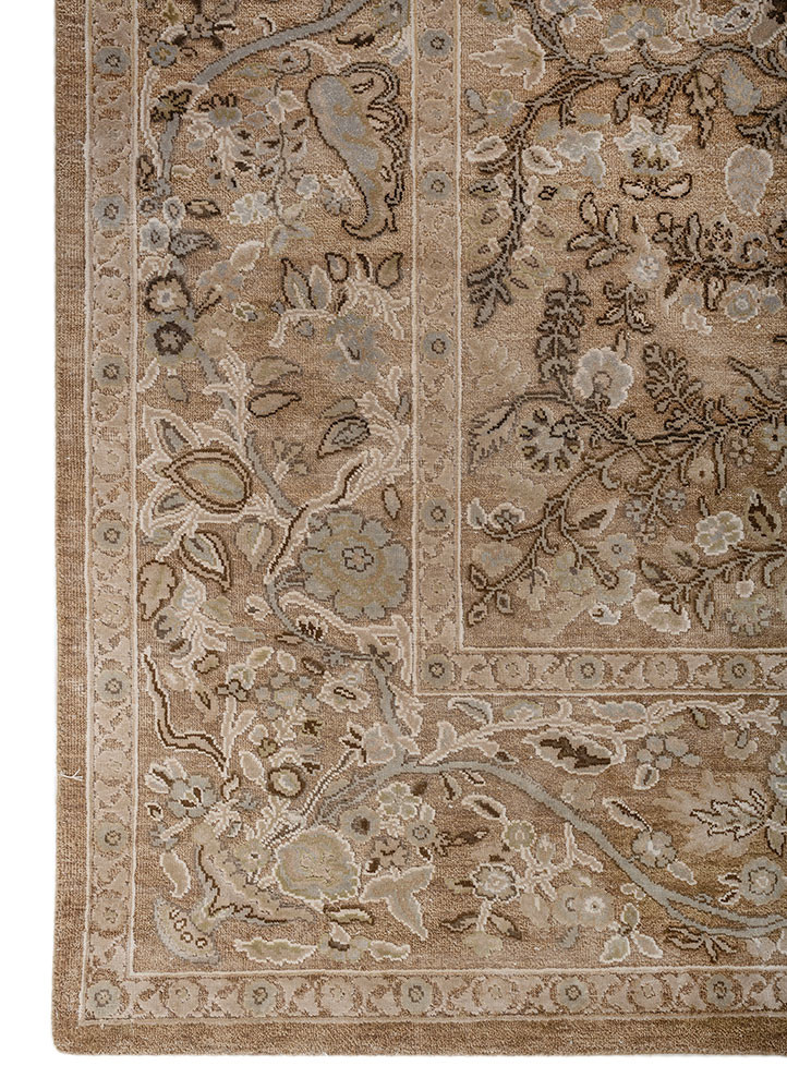 gulmarg gold wool and silk hand knotted Rug - CloseUp