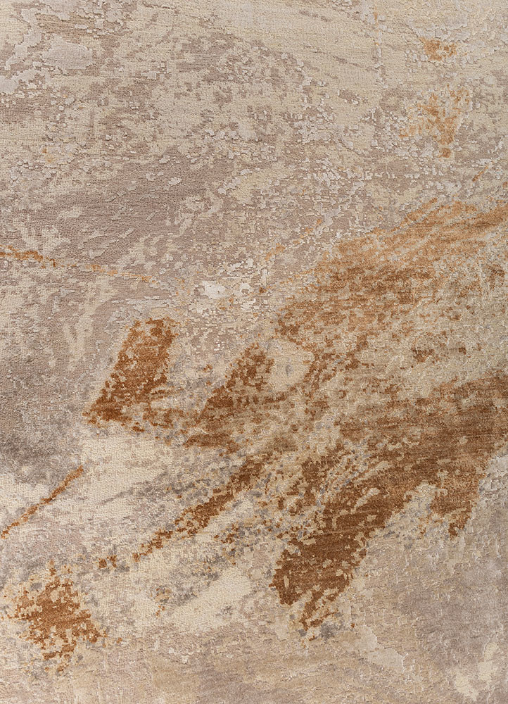 entropy ivory wool and silk hand knotted Rug - CloseUp