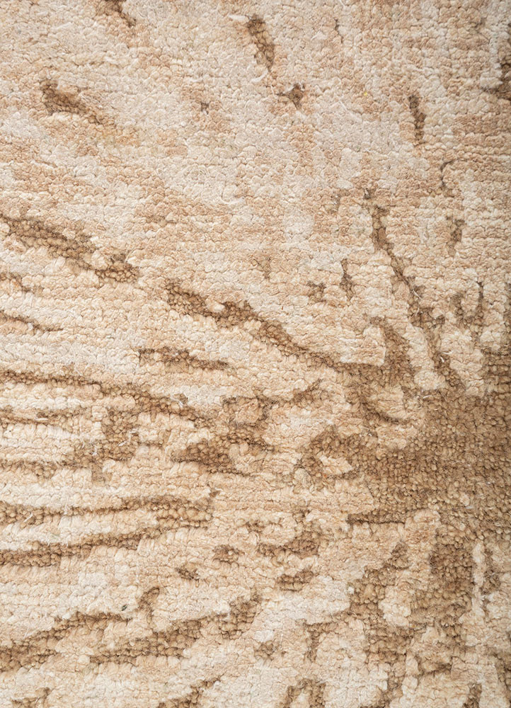 entropy beige and brown afghan wool and silk hand knotted Rug - CloseUp