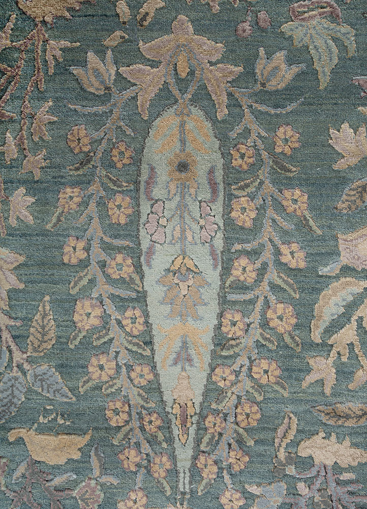 far east blue wool and silk hand knotted Rug - CloseUp far east blue wool and silk hand knotted Rug - CloseUp