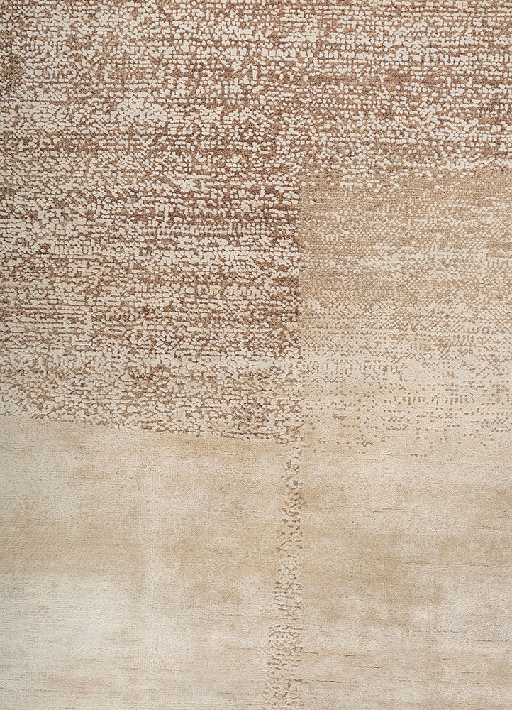 entropy beige and brown wool and silk hand knotted Rug - CloseUp