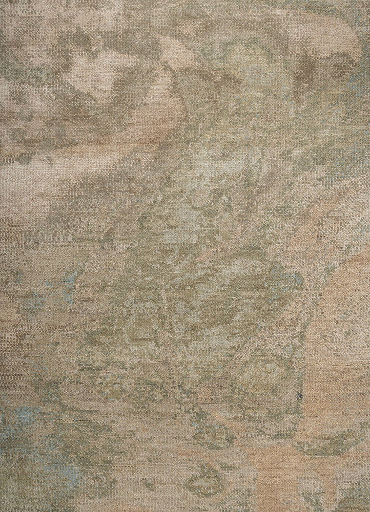 entropy green wool and silk hand knotted Rug - CloseUp entropy green wool and silk hand knotted Rug - CloseUp