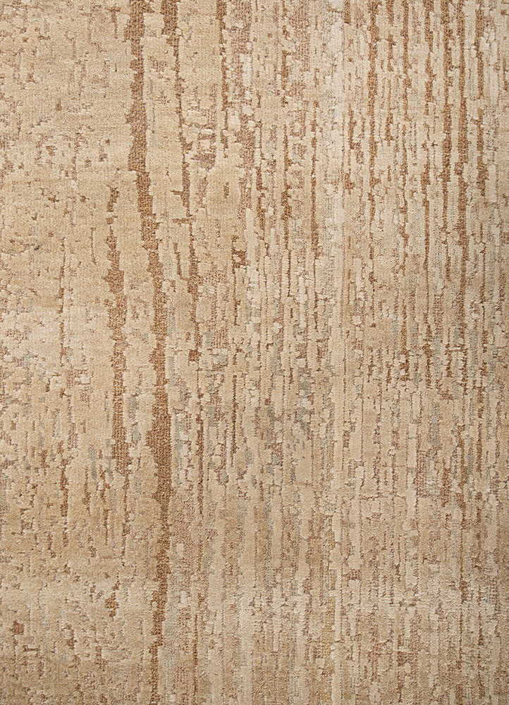 entropy beige and brown wool and silk hand knotted Rug - CloseUp