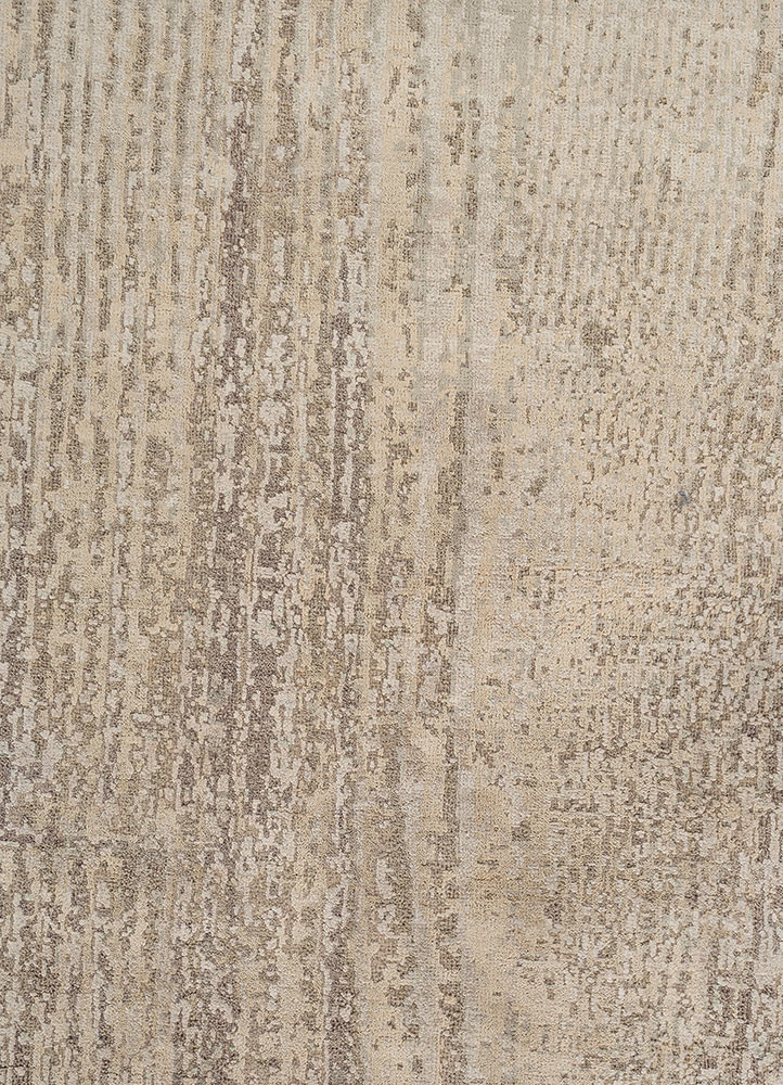 entropy beige and brown wool and silk hand knotted Rug - CloseUp