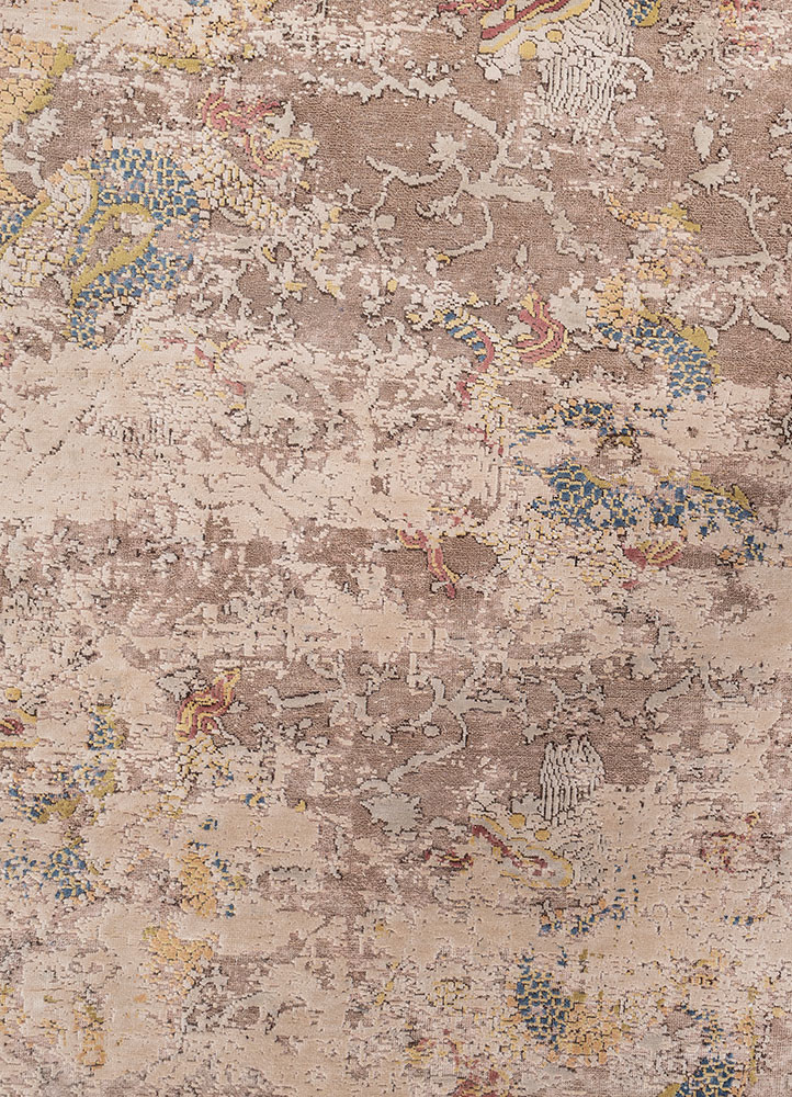 aprezo beige and brown wool and silk hand knotted Rug - CloseUp aprezo beige and brown wool and silk hand knotted Rug - CloseUp