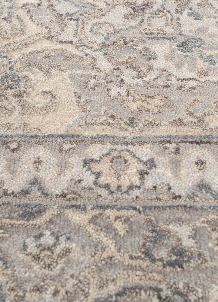playing with tradition grey and black wool and silk hand knotted Rug - CloseUp
