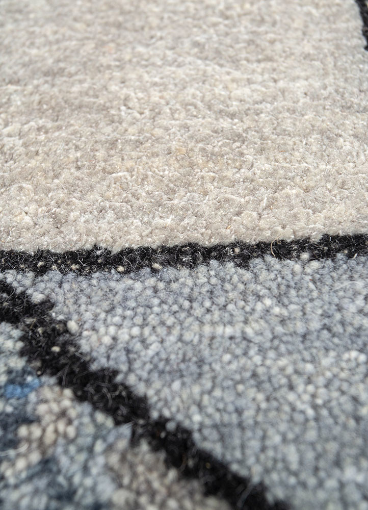 playing with tradition blue wool and silk hand knotted Rug - CloseUp