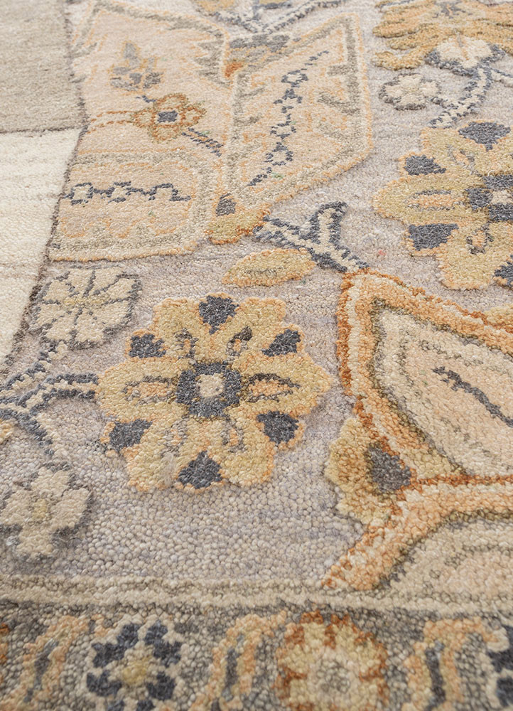 playing with tradition ivory wool and silk hand knotted Rug - CloseUp