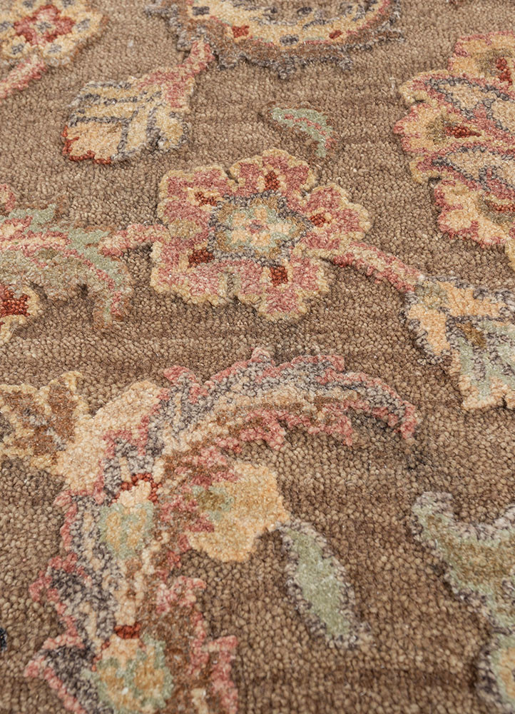 playing with tradition beige and brown wool and silk hand knotted Rug - CloseUp playing with tradition beige and brown wool and silk hand knotted Rug - CloseUp