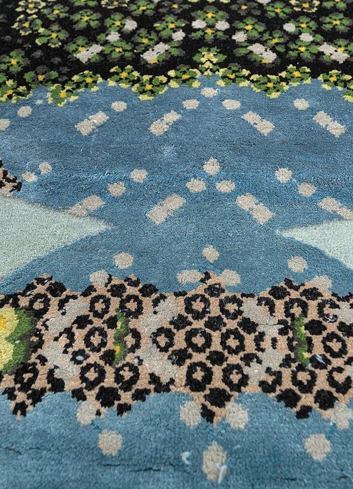 days blue wool and silk hand knotted Rug - CloseUp days blue wool and silk hand knotted Rug - CloseUp