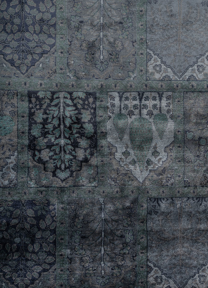 gulmarg blue silk hand knotted Rug - CloseUp gulmarg blue silk hand knotted Rug - CloseUp