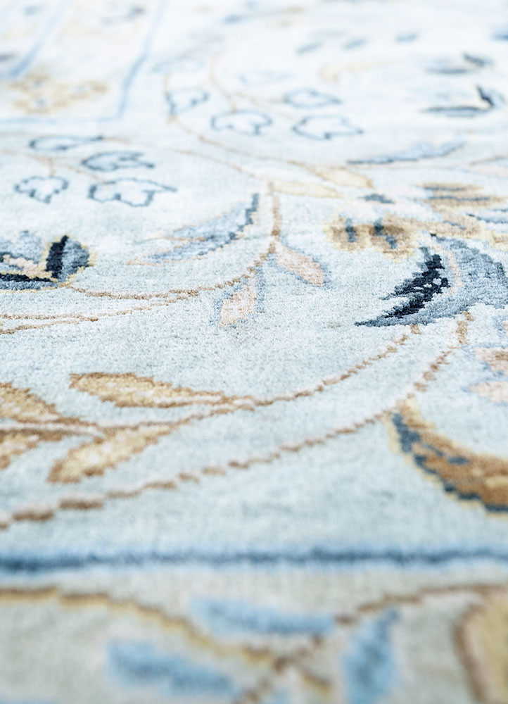 gulmarg blue silk hand knotted Rug - CloseUp gulmarg blue silk hand knotted Rug - CloseUp