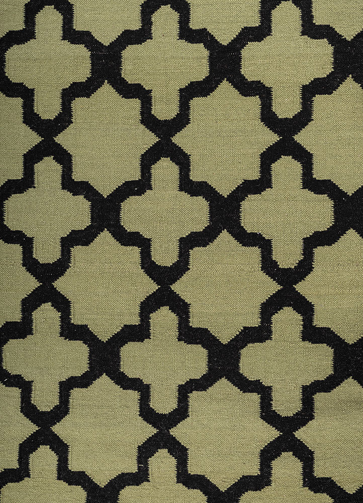 indusbar green wool flat weaves Rug - CloseUp