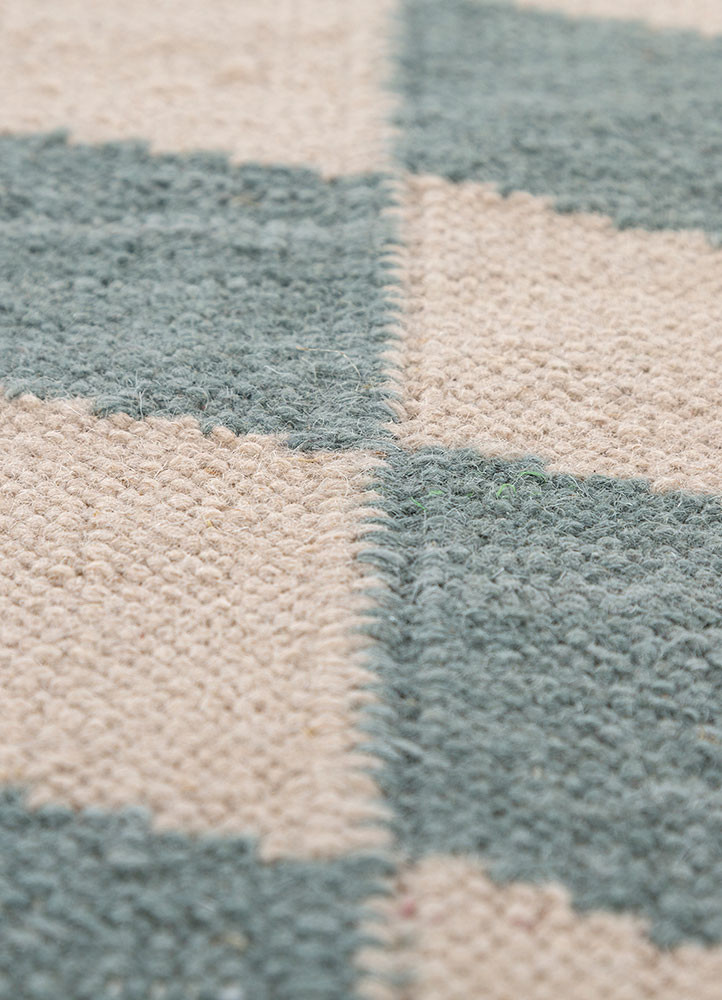 checkers ivory wool and viscose flat weaves Rug - CloseUp checkers ivory wool and viscose flat weaves Rug - CloseUp