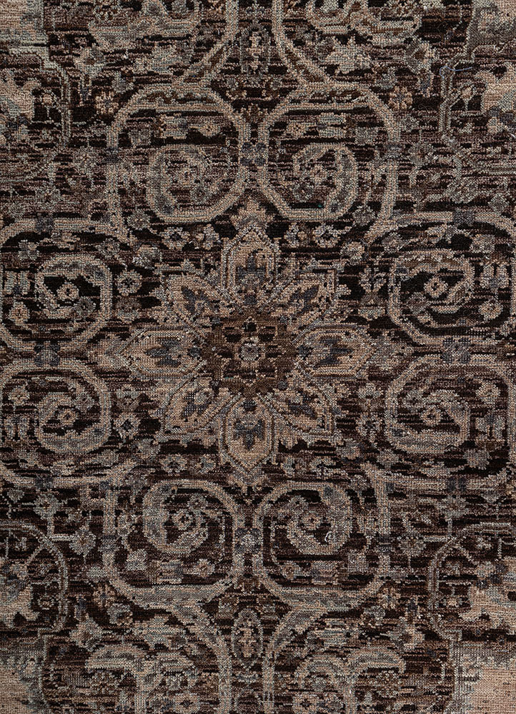 someplace in time grey and black afghan wool hand knotted Rug - CloseUp