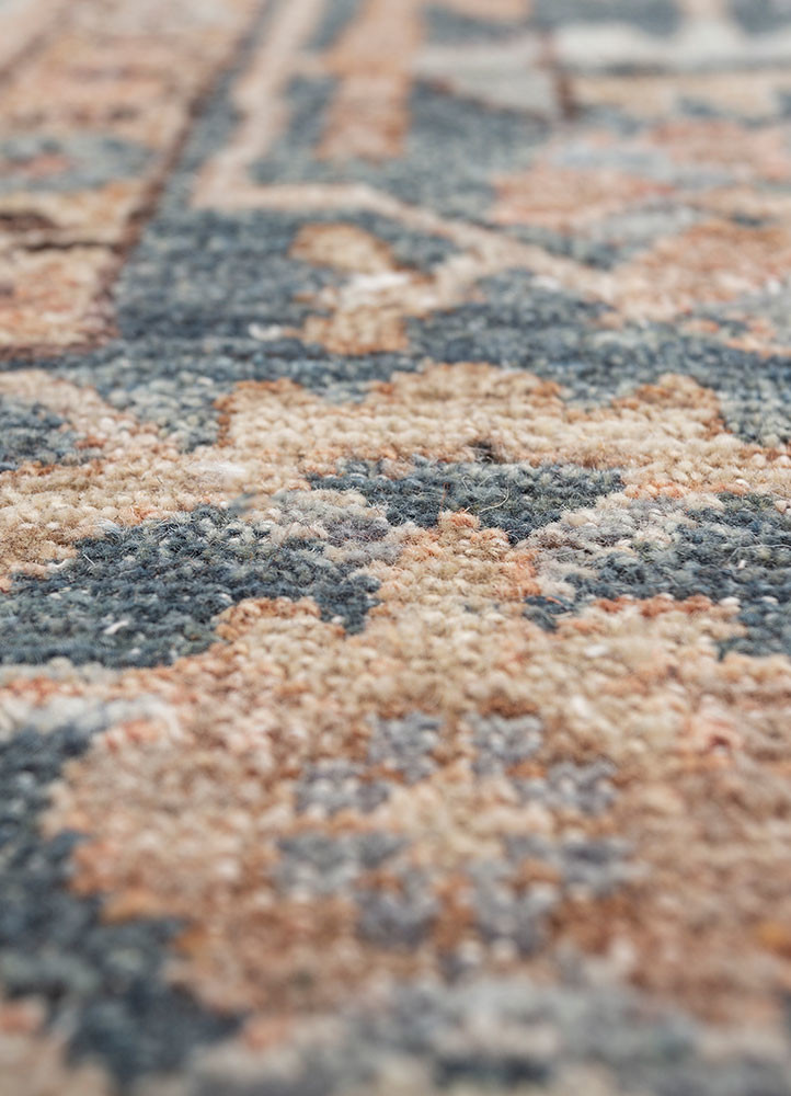 someplace in time red and orange afghan wool hand knotted Rug - CloseUp