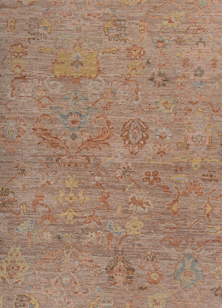 erbe pink and purple wool hand knotted Rug - CloseUp
