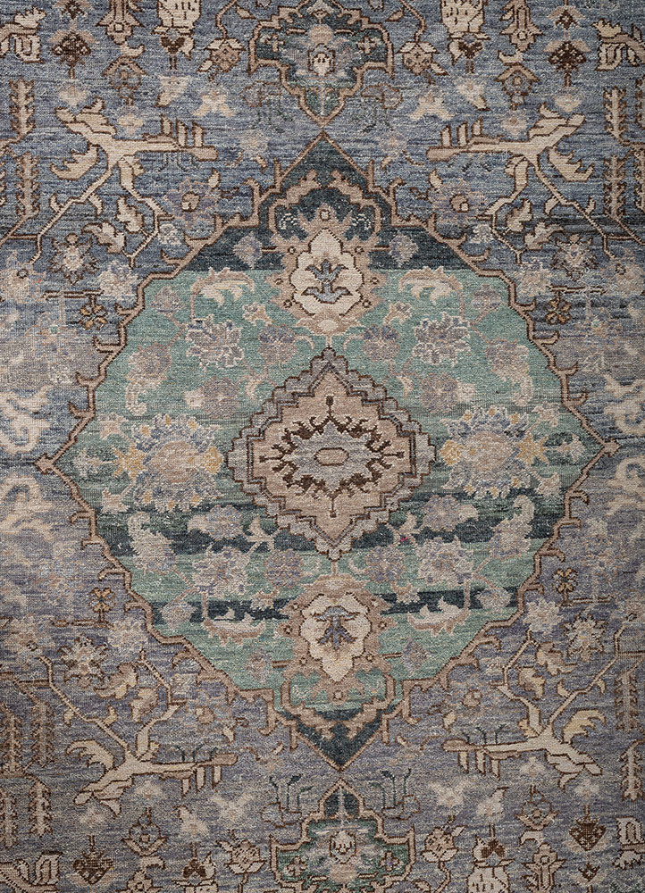 someplace in time blue afghan wool hand knotted Rug - CloseUp someplace in time blue afghan wool hand knotted Rug - CloseUp