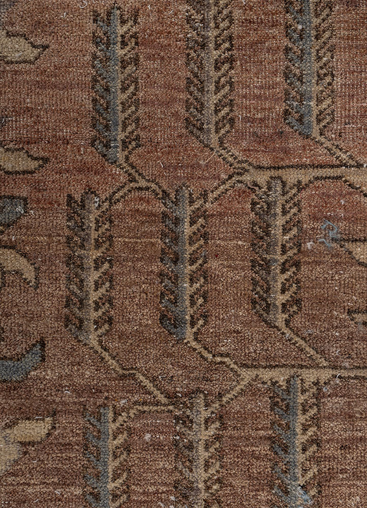 someplace in time red and orange wool hand knotted Rug - CloseUp