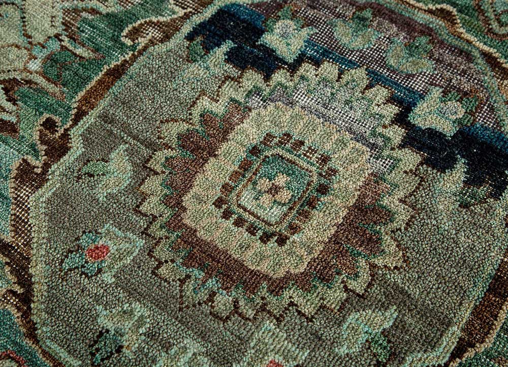 someplace in time blue afghan wool hand knotted Rug - CloseUp