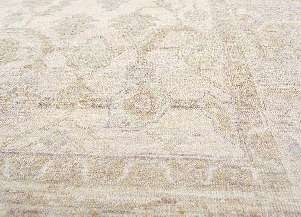 someplace in time ivory afghan wool hand knotted Rug - CloseUp