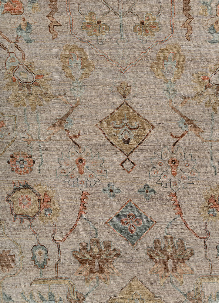 someplace in time ivory afghan wool hand knotted Rug - CloseUp