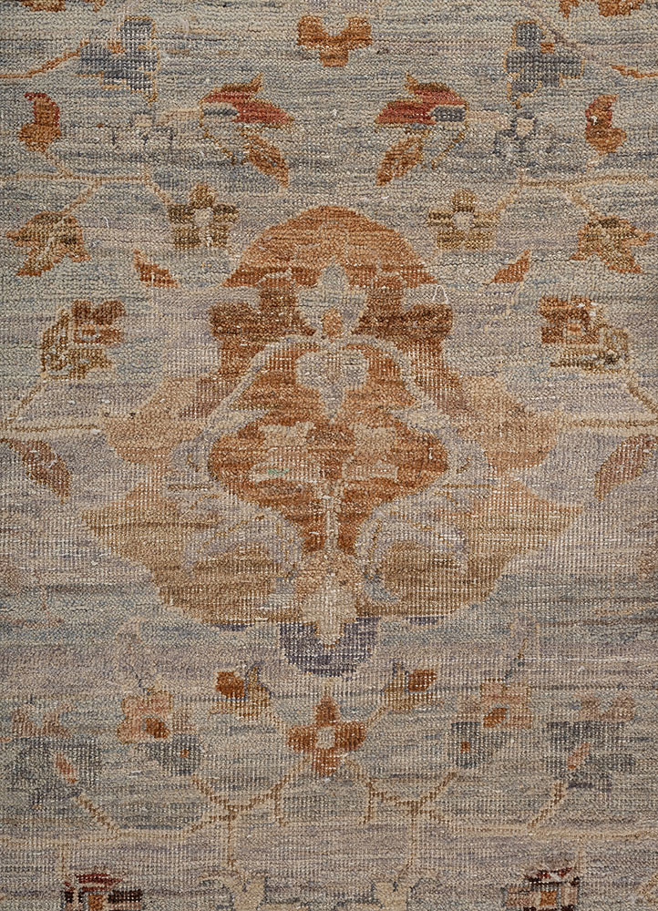 someplace in time blue wool hand knotted Rug - CloseUp