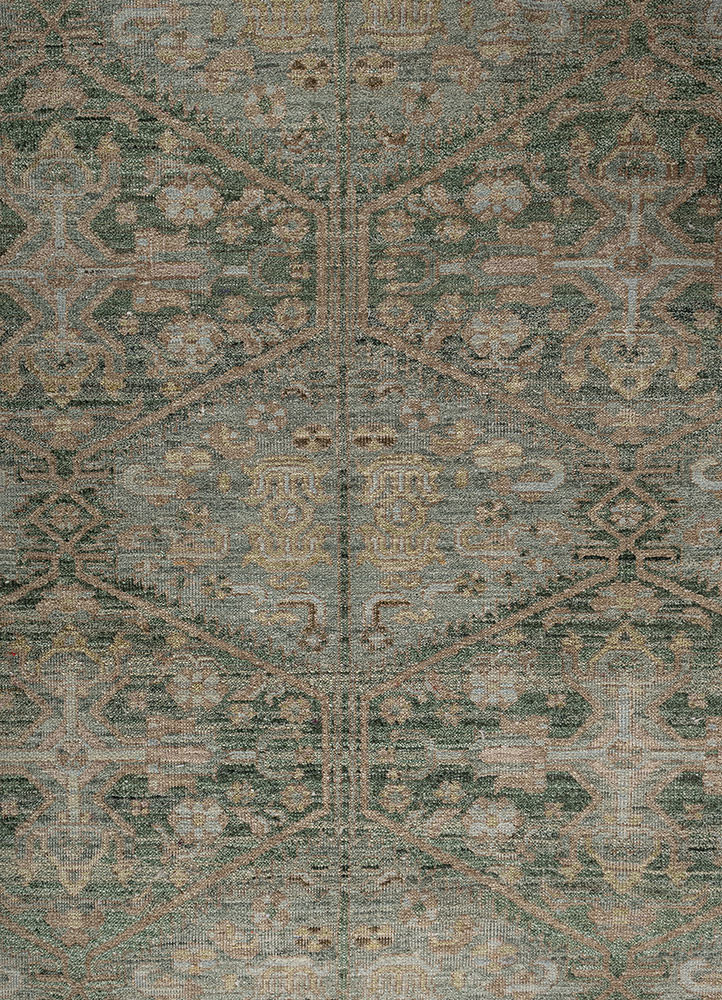 someplace in time green afghan wool hand knotted Rug - CloseUp someplace in time green afghan wool hand knotted Rug - CloseUp