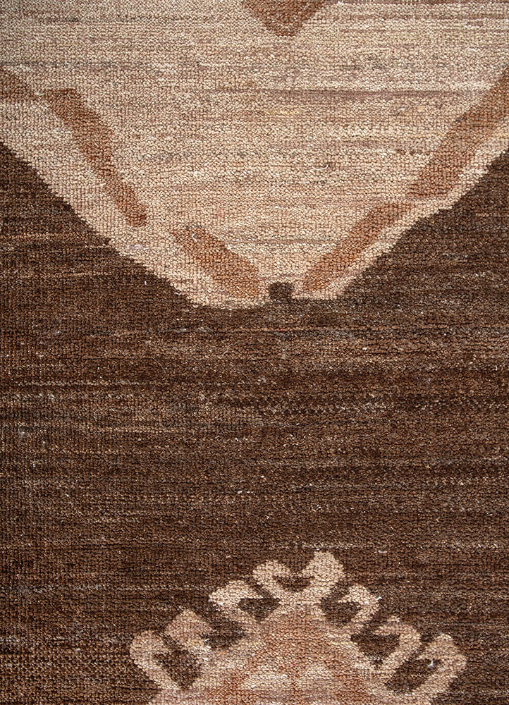 thyme beige and brown wool hand knotted Rug - CloseUp