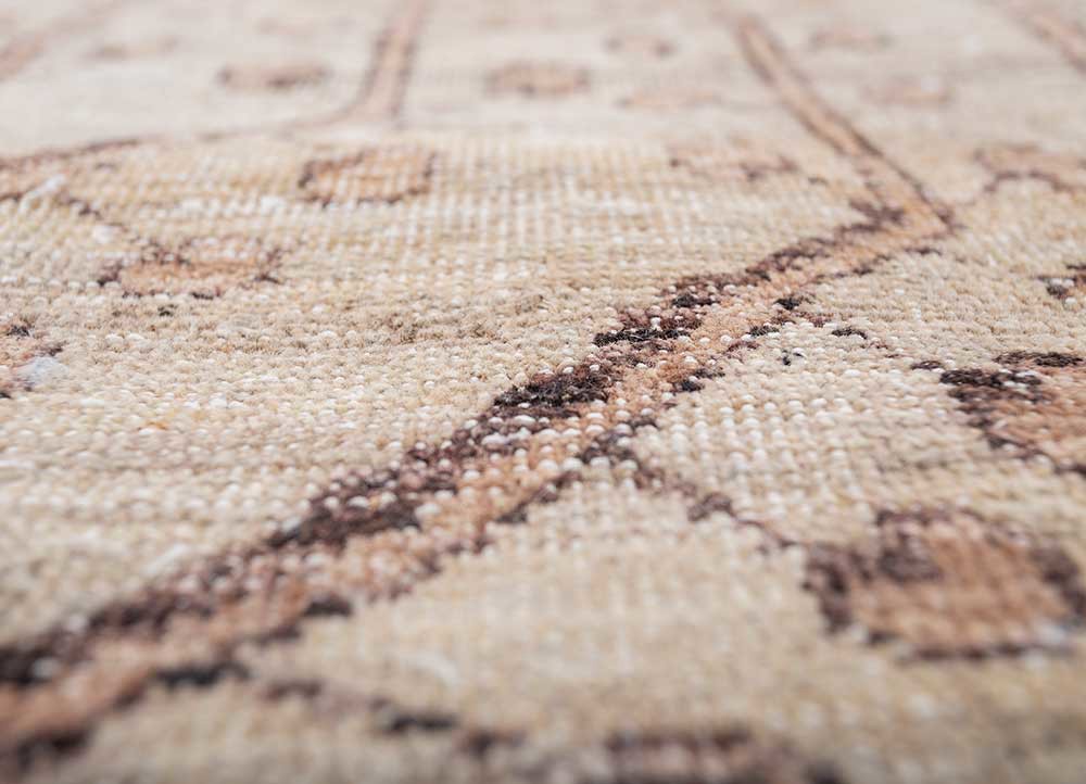 someplace in time beige and brown afghan wool hand knotted Rug - CloseUp