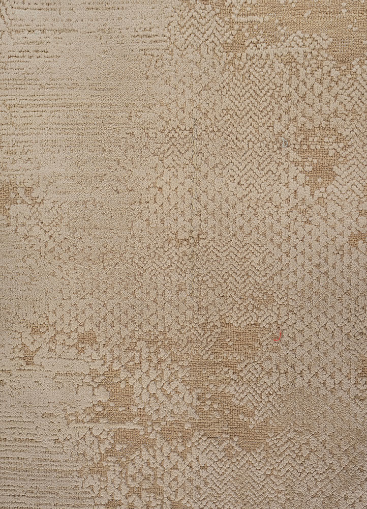 manifest beige and brown wool and silk hand knotted Rug - CloseUp