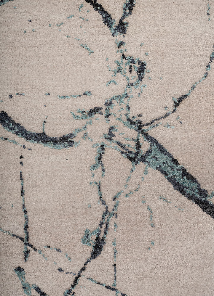 urban pause by kavi ivory wool and silk hand knotted Rug - CloseUp