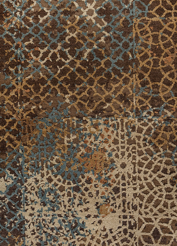 tattvam beige and brown wool and silk hand knotted Rug - CloseUp tattvam beige and brown wool and silk hand knotted Rug - CloseUp