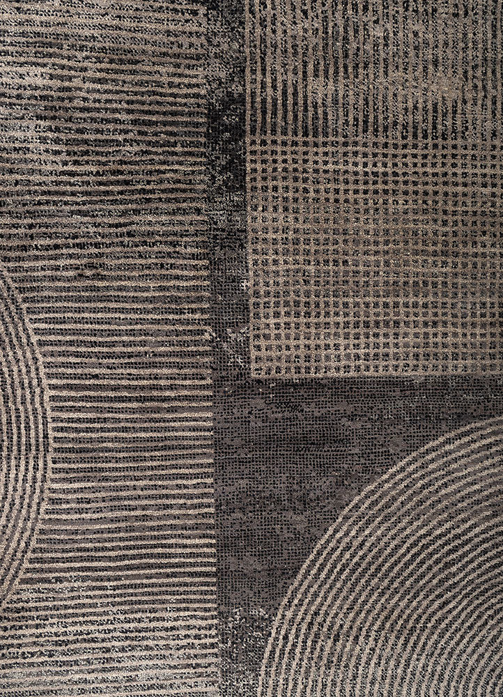 azalea grey and black wool and silk hand knotted Rug - CloseUp azalea grey and black wool and silk hand knotted Rug - CloseUp