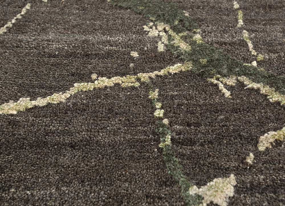 urban pause by kavi grey and black wool and silk hand knotted Rug - CloseUp