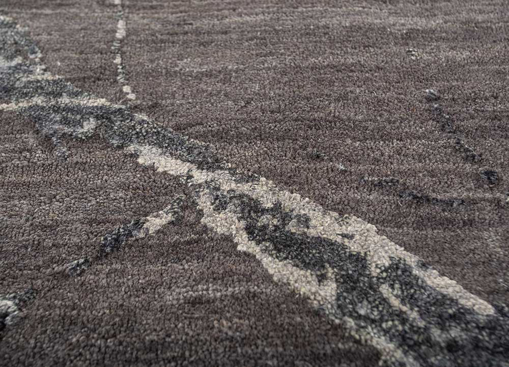 urban pause by kavi grey and black wool and silk hand knotted Rug - CloseUp