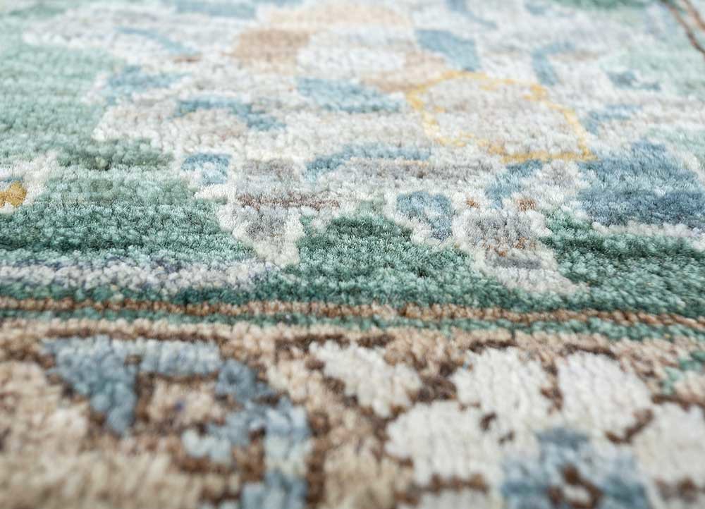 someplace in time blue afghan wool hand knotted Rug - CloseUp
