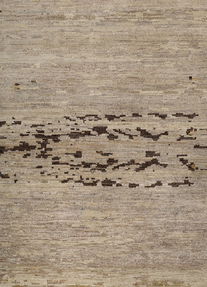 entropy beige and brown afghan wool hand knotted Rug - CloseUp