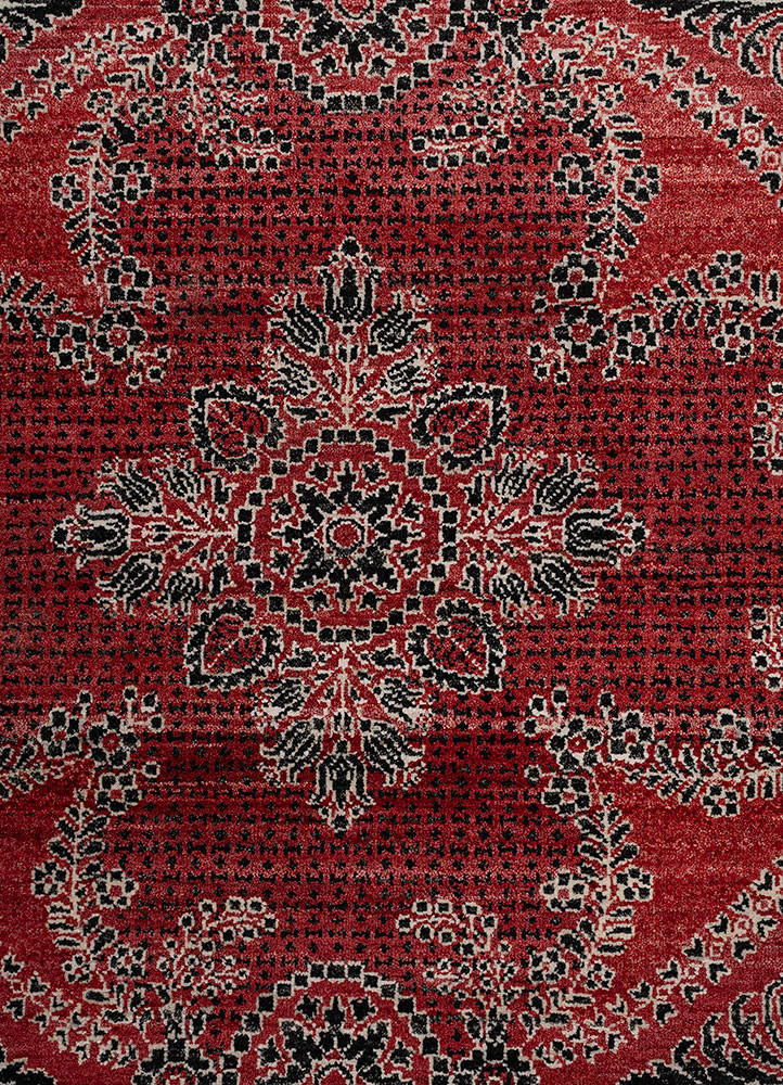 gilded age red and orange afghan wool hand knotted Rug - CloseUp